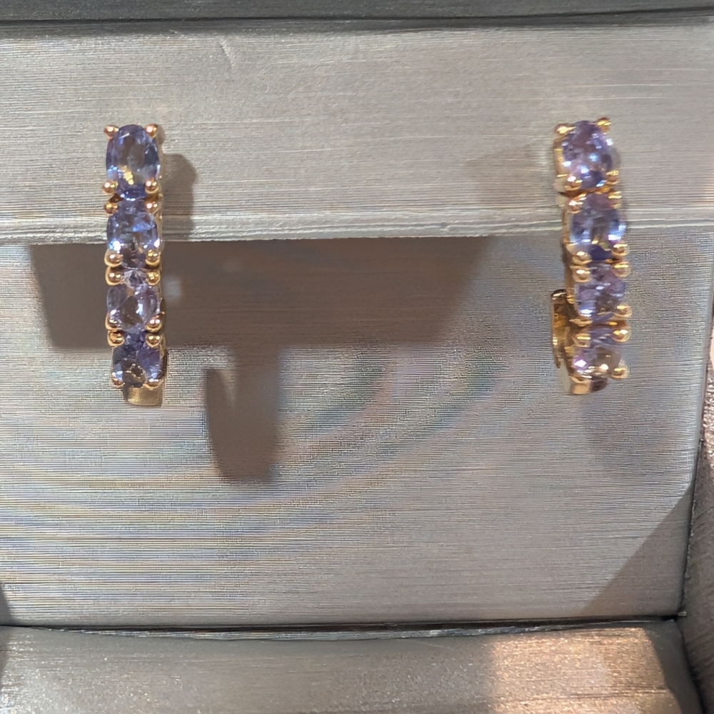 Sterling Silver Tanzanite J Hoop Earrings - New